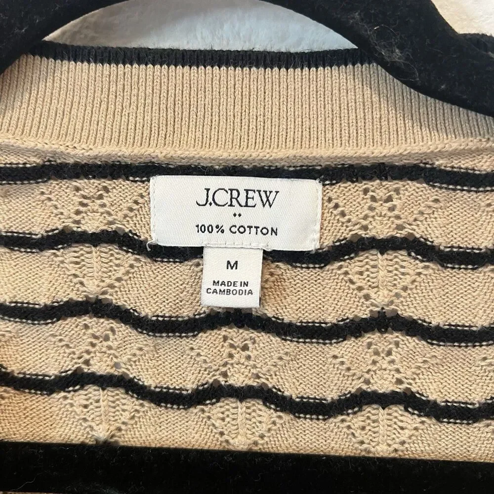 J Crew Short Sleeve Pointelle V-Neck Cardigan Sweater Sz M Academia Preppy